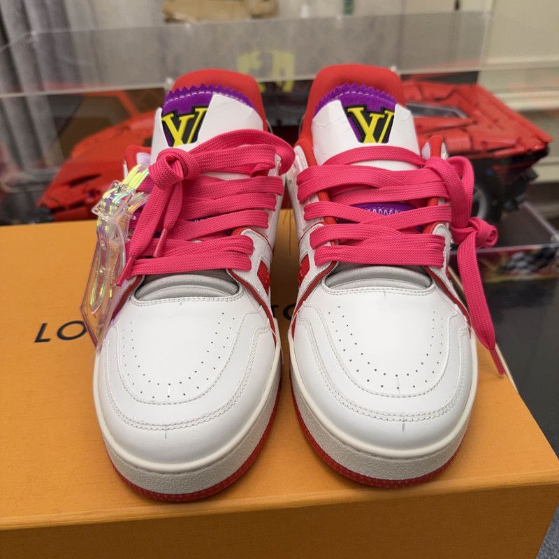 Louis Vuitton Louis Vuitton White and Red Trainer Sneakers 0079 Size US 7.5 / EU 40-41 - 2 Thumbnail