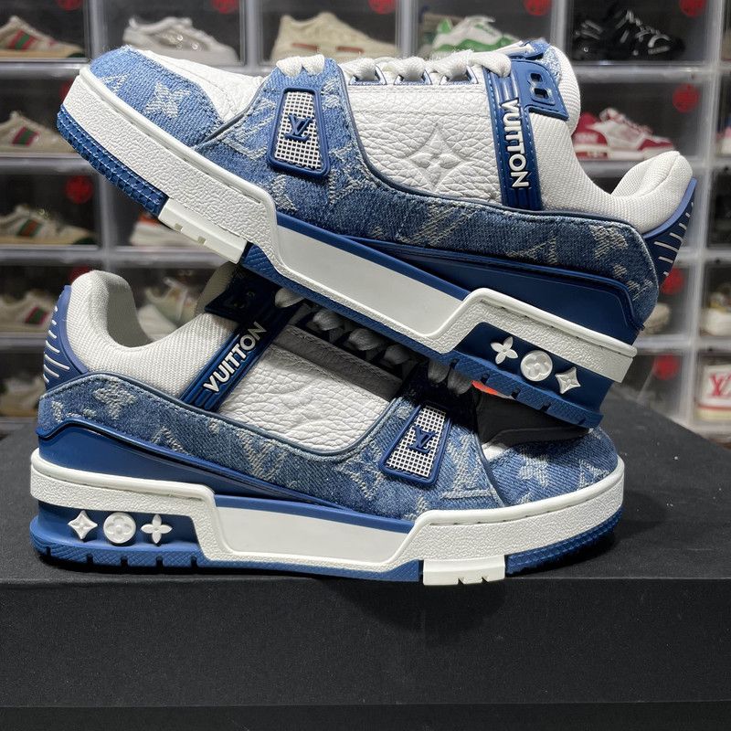 Louis Vuitton Louis Vuitton Stylish Blue and White Low-top Sneakers 0079 Size US 5 / IT 35 - 8 Thumbnail