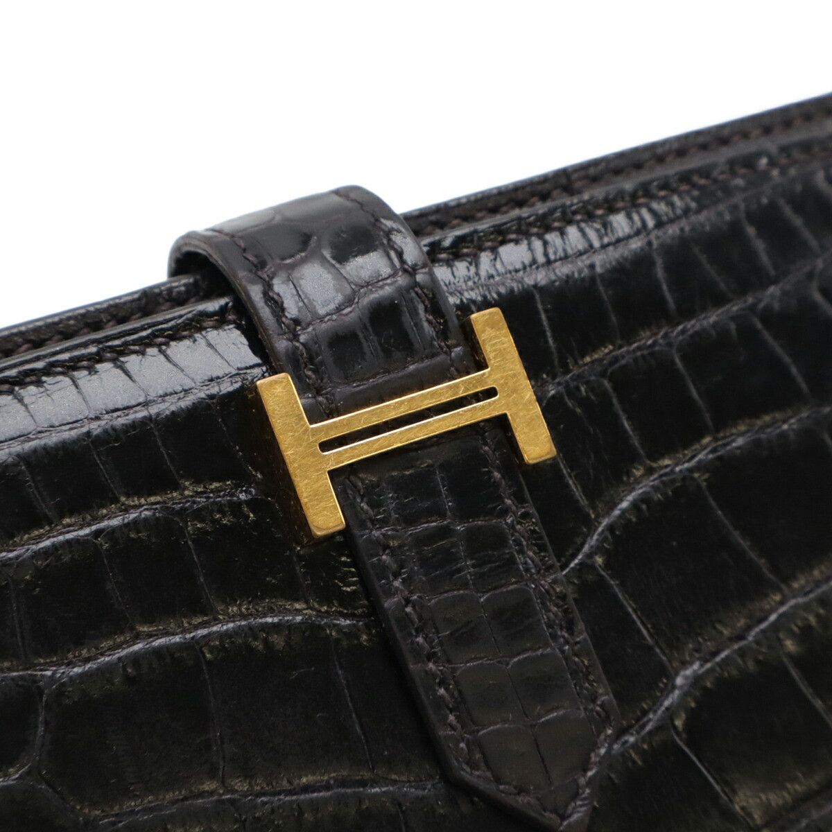Hermes Hermes Hermes BEARN SOUFFLET Alligator Long Wallet Leather Long Wallet Stamp T (2015) Size ONE SIZE - 4 Thumbnail