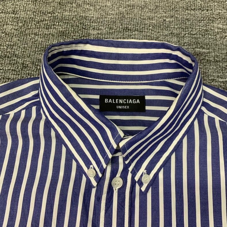 Balenciaga Balenciaga Blue Stripe Short Sleeve Shirt Size US L / EU 52-54 / 3 - 8 Thumbnail