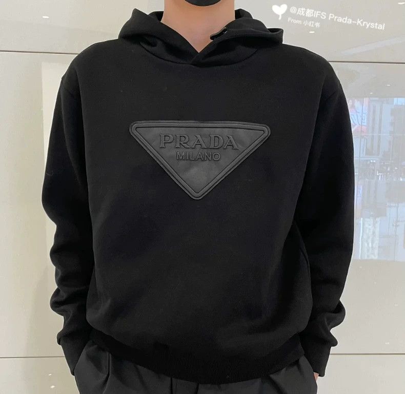 Prada Prada Black Triangle Logo Hoodie Sweatshirt Size US XL / EU 56 / 4 - 4 Thumbnail