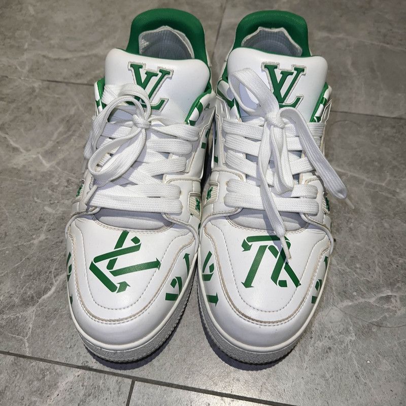 Louis Vuitton Louis Vuitton White and Green Trainer Sneakers 0079 Size US 8 / IT 38 - 2 Thumbnail