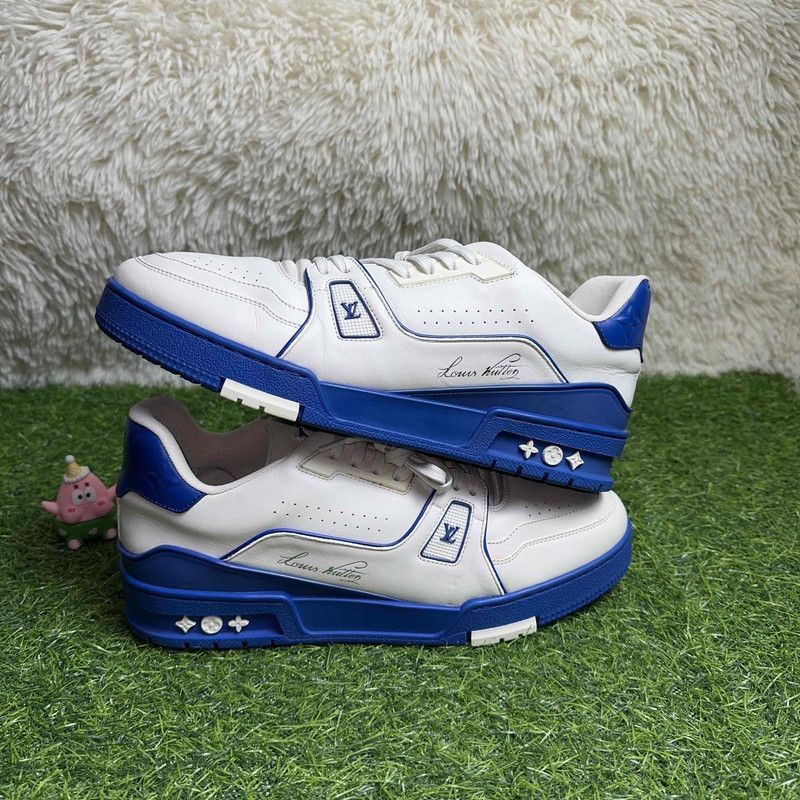 Louis Vuitton Louis Vuitton Trainer Sneakers in White and Blue 0079 Size US 8 / IT 38 - 8 Thumbnail