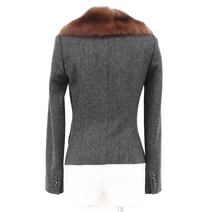 Dolce & Gabbana Dolce & Gabbana Dolce&Gabbana Herringbone Sable Tweed Jacket Natural Material Outerwear Size ONE SIZE - 5 Thumbnail