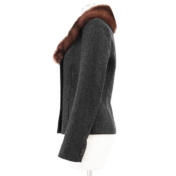 Dolce & Gabbana Dolce & Gabbana Dolce&Gabbana Herringbone Sable Tweed Jacket Natural Material Outerwear Size ONE SIZE - 14 Thumbnail