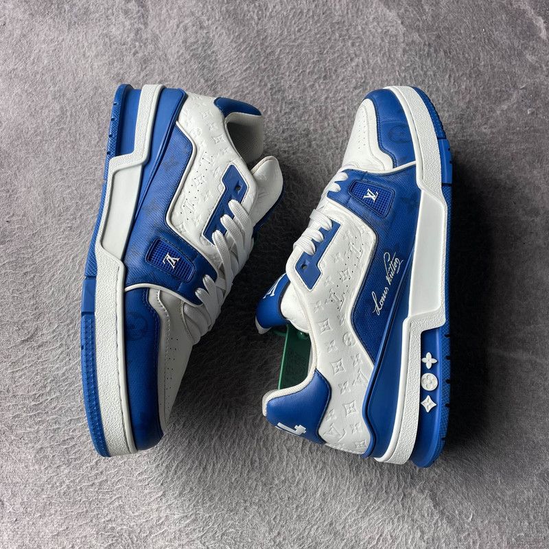 Louis Vuitton Louis Vuitton Low-Top Fashion Sneakers in White and Blue 0079 Size US 8 / IT 38 - 8 Thumbnail