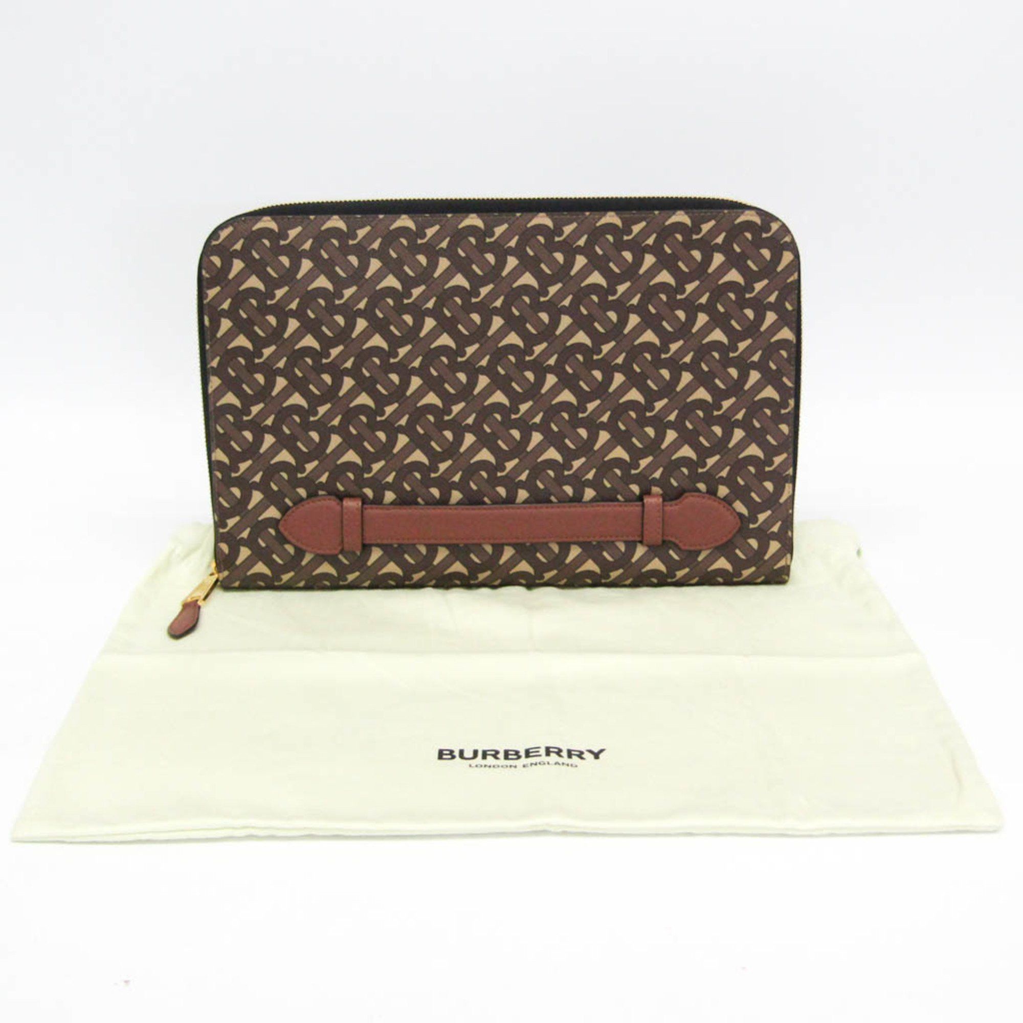 Burberry Burberry TB Monogram 8023035 Men,Women PVC Clutch Bag Brown Size ONE SIZE - 2 Thumbnail