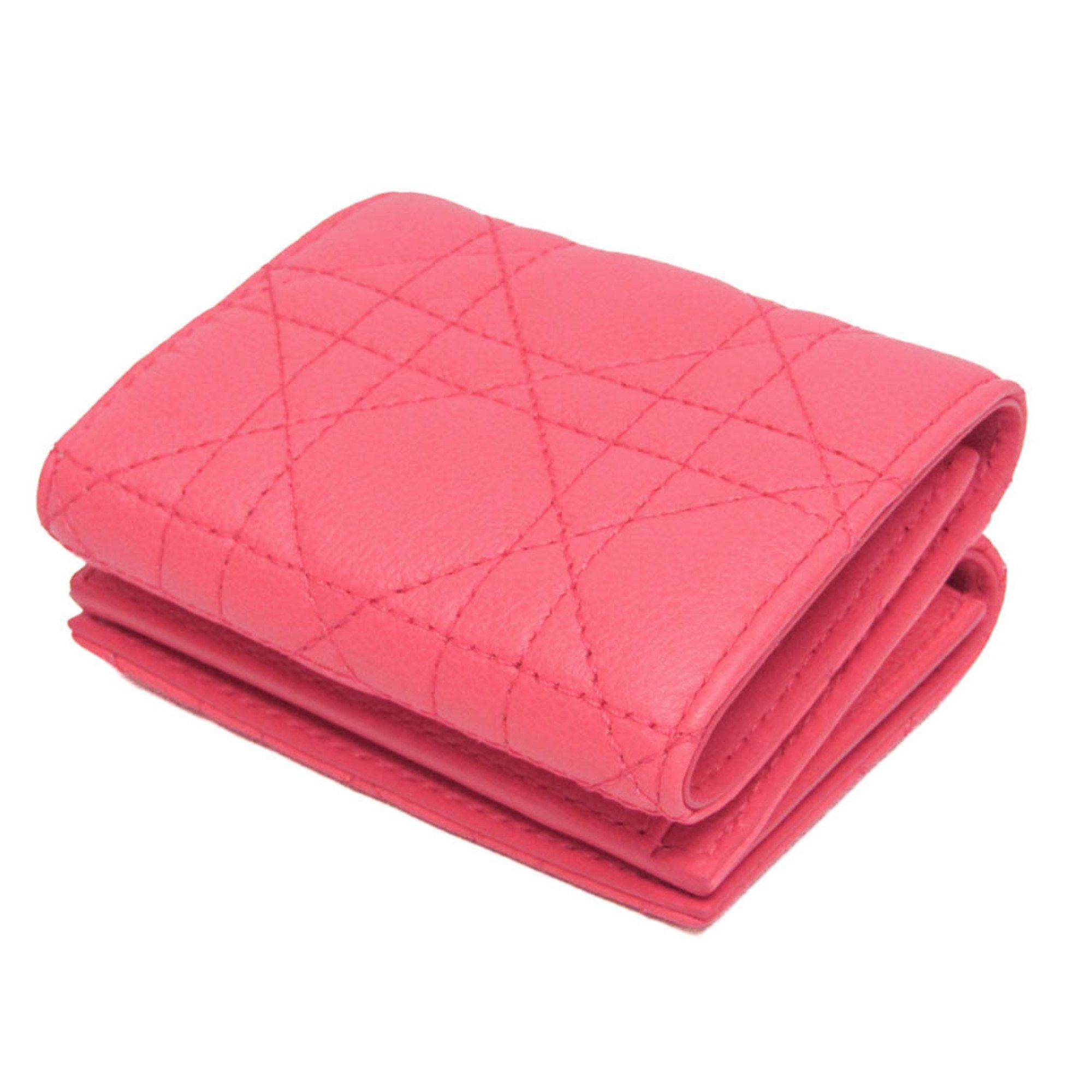 Dior Christian Dior Cannage/Lady Dior CARO Medium Wallet S50304HPV Women's Leather Wallet (tri-fold) Pink Size ONE SIZE - 3 Thumbnail