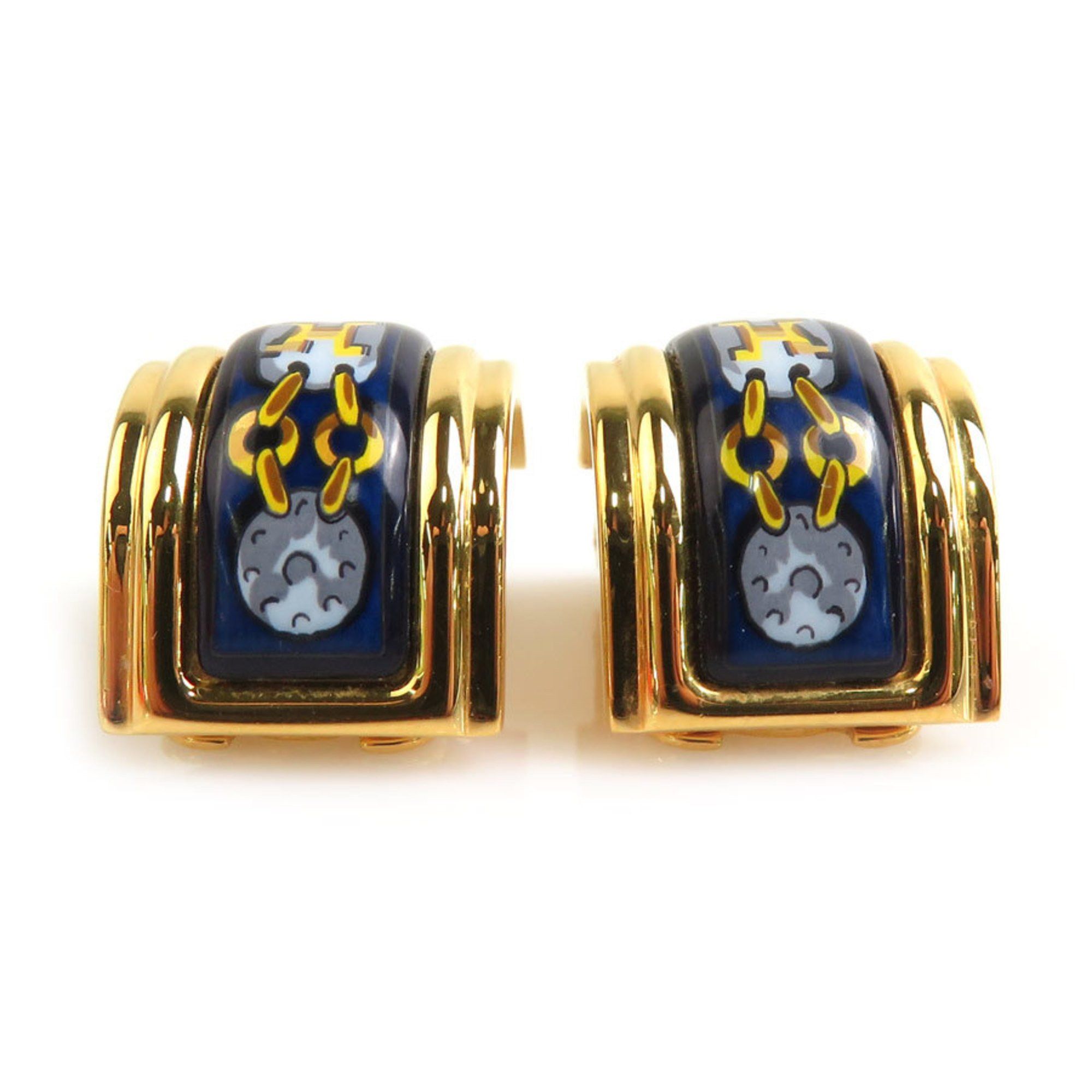 Hermes Hermes Hermès cloisonné metal enamel earrings in gold and navy for women (e60685a) Size ONE SIZE - 4 Thumbnail