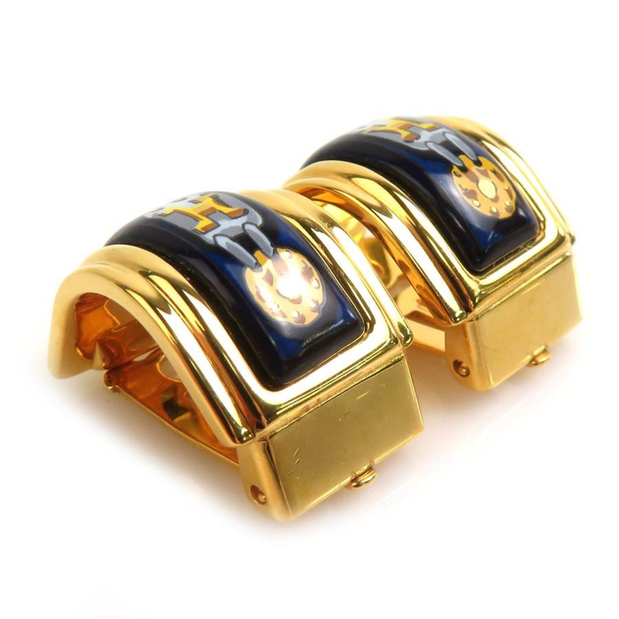 Hermes Hermes Hermès cloisonné metal enamel earrings in gold and navy for women (e60685a) Size ONE SIZE - 2 Thumbnail
