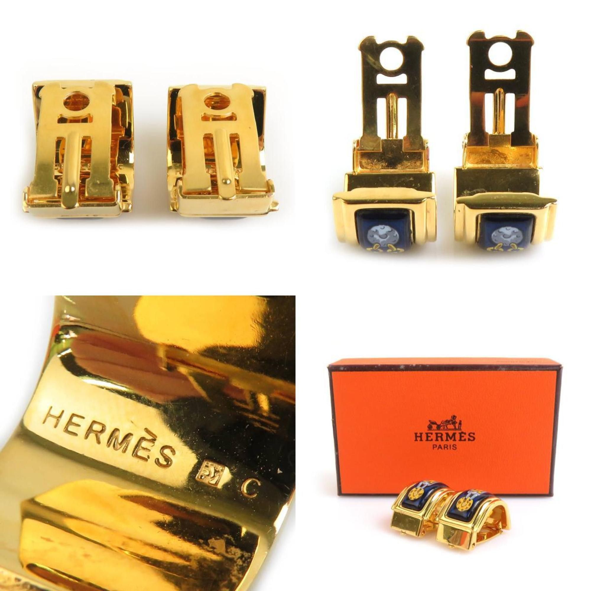 Hermes Hermes Hermès cloisonné metal enamel earrings in gold and navy for women (e60685a) Size ONE SIZE - 5 Thumbnail