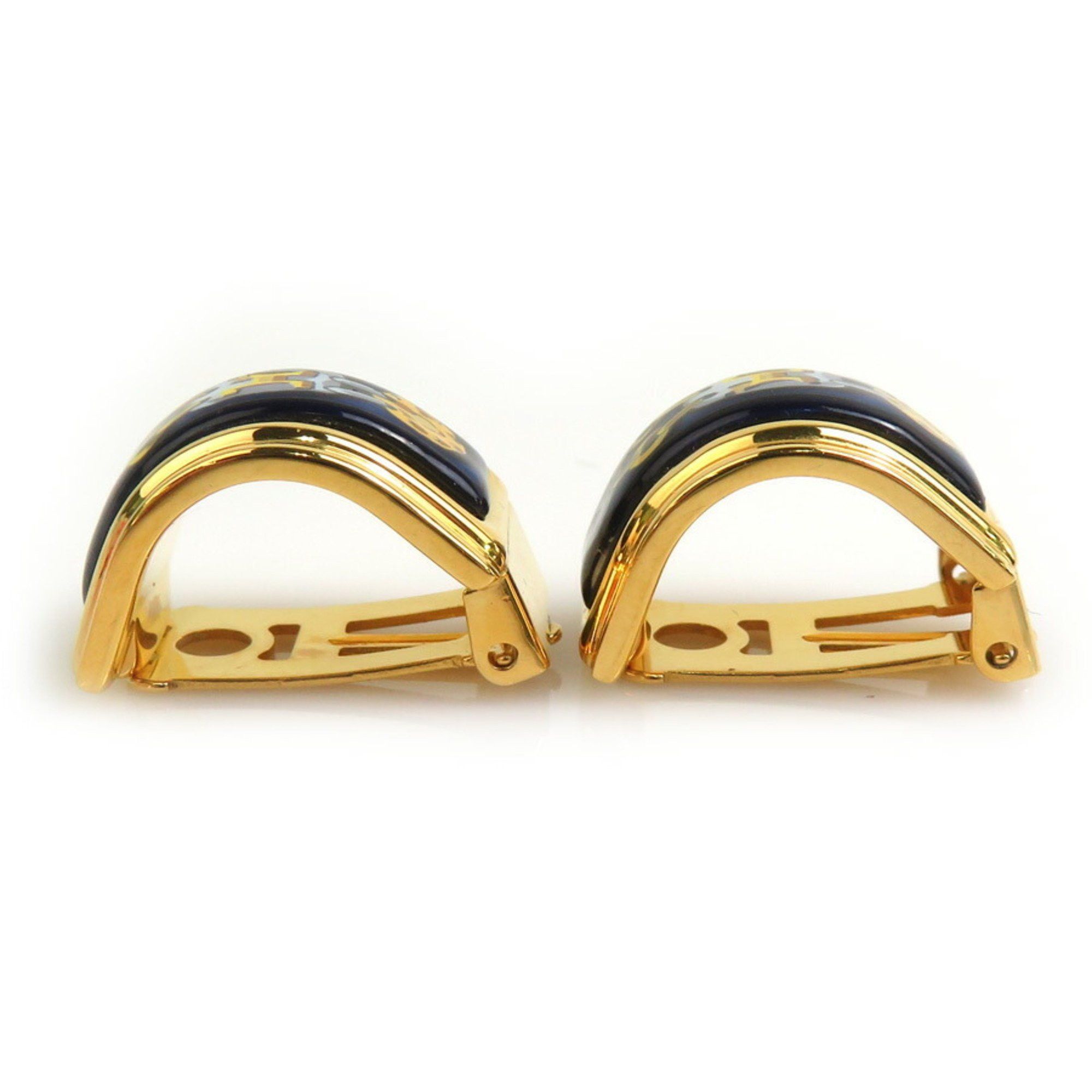 Hermes Hermes Hermès cloisonné metal enamel earrings in gold and navy for women (e60685a) Size ONE SIZE - 3 Thumbnail