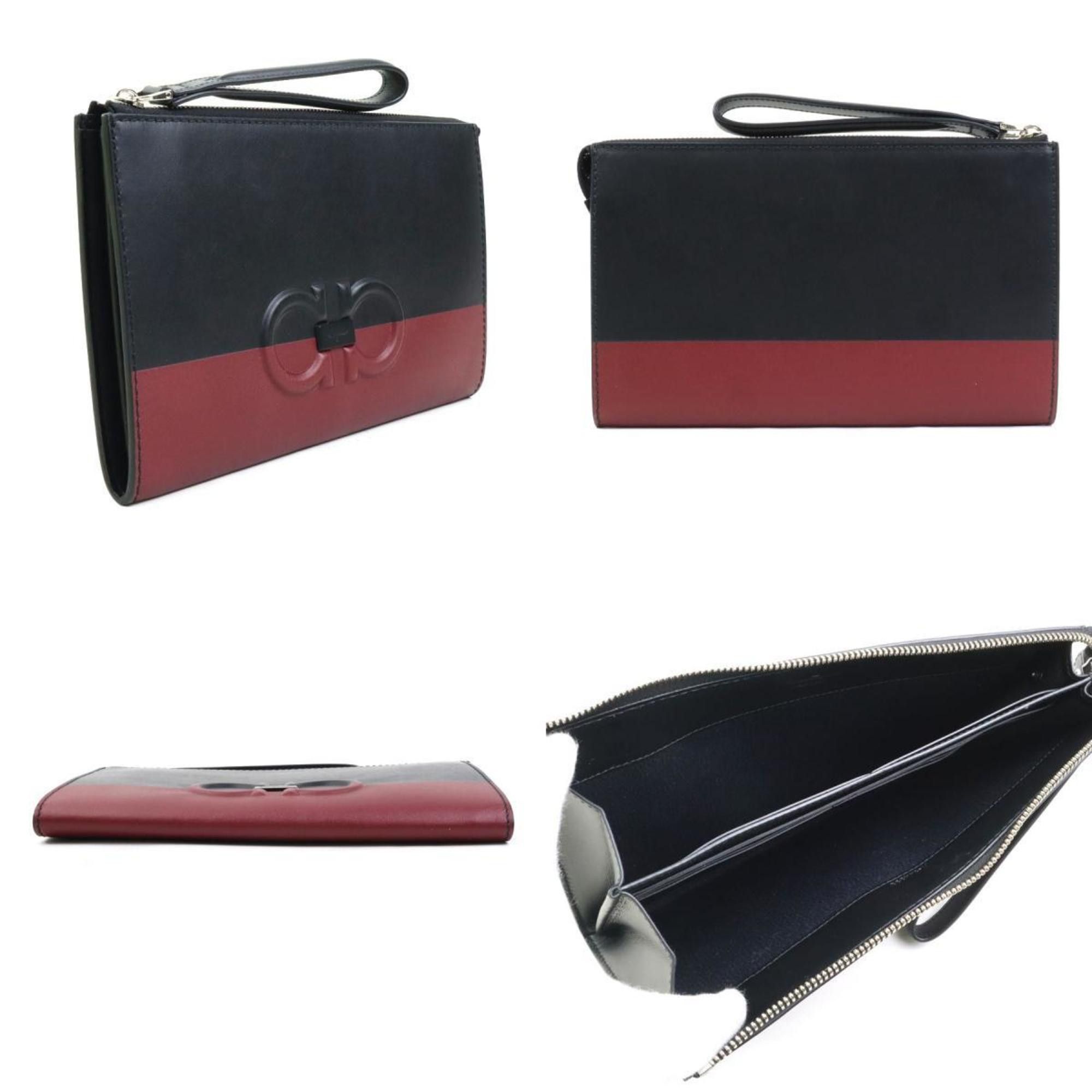 Salvatore Ferragamo Salvatore Ferragamo Gancini Leather Clutch Bag in Black and Dark Red, Men's Women's, r10655a Size ONE SIZE - 2 Thumbnail