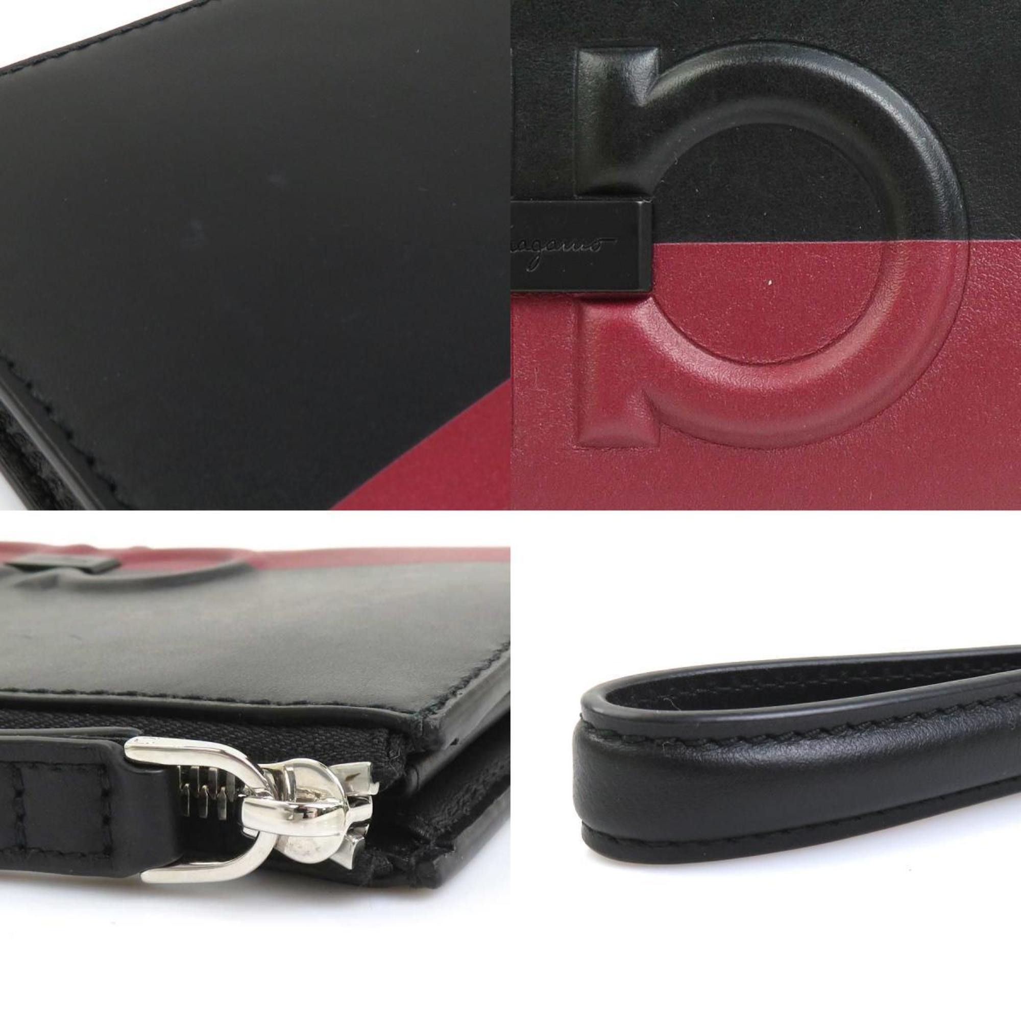 Salvatore Ferragamo Salvatore Ferragamo Gancini Leather Clutch Bag in Black and Dark Red, Men's Women's, r10655a Size ONE SIZE - 4 Thumbnail