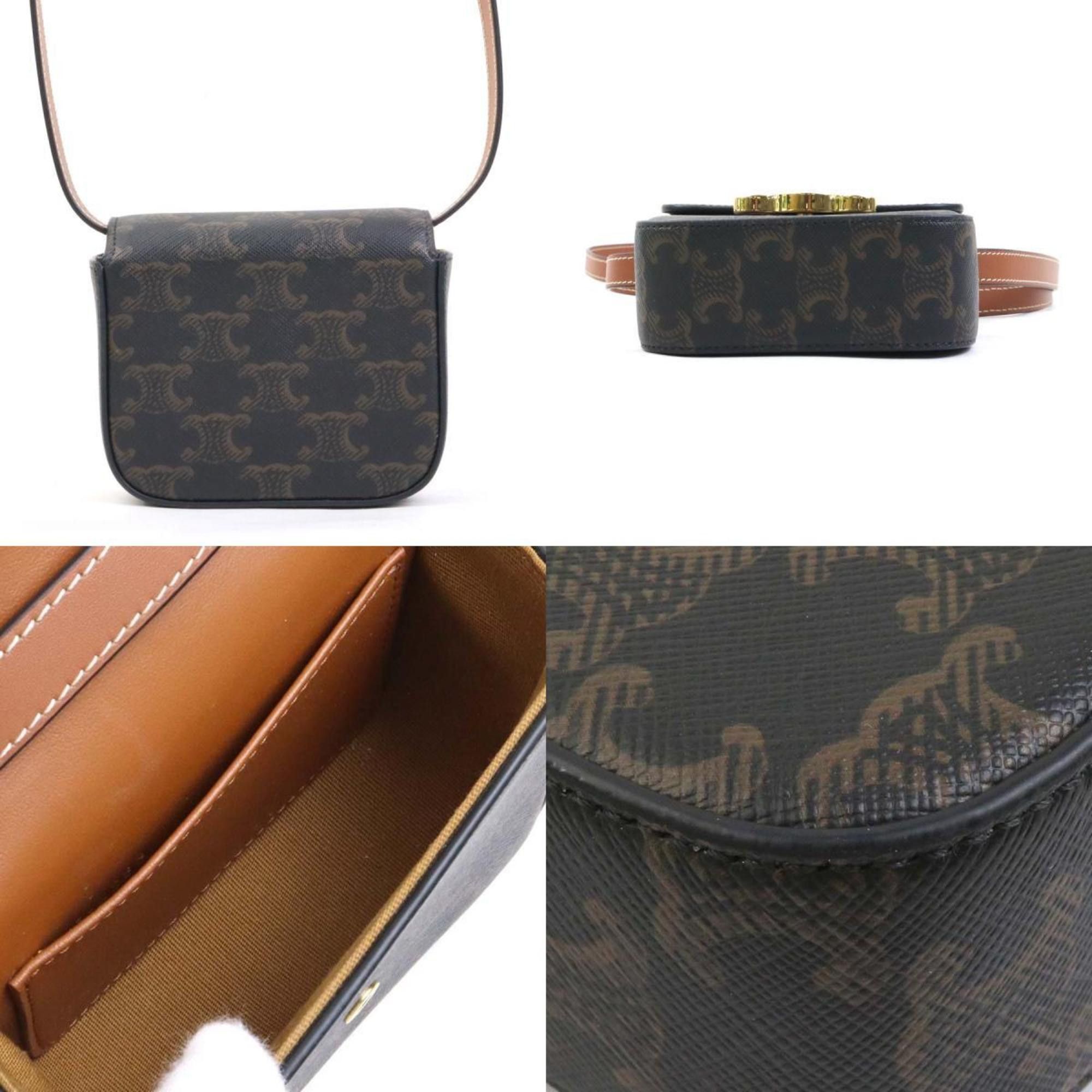 Celine Celine Triomphe Mini Claude Shoulder Bag in Brown and Gold Leather, Women's, e60635a Size ONE SIZE - 3 Thumbnail