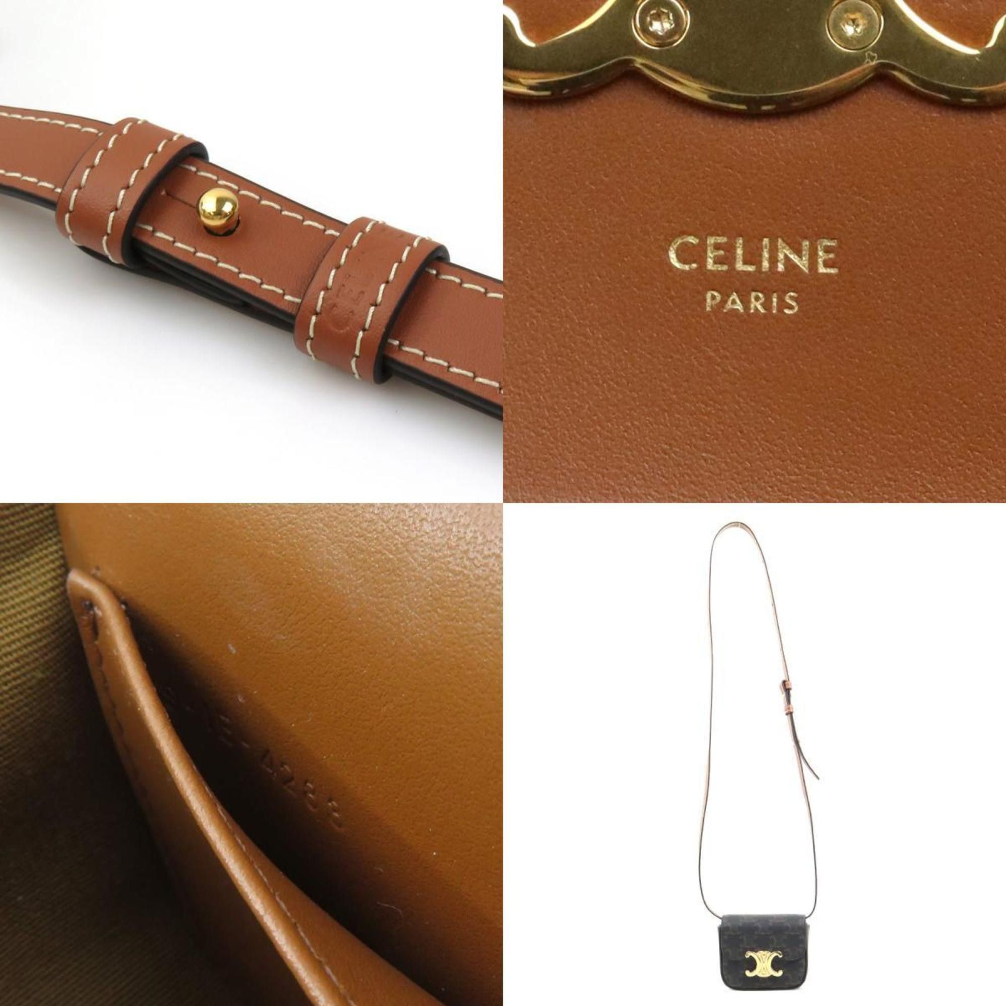 Celine Celine Triomphe Mini Claude Shoulder Bag in Brown and Gold Leather, Women's, e60635a Size ONE SIZE - 5 Thumbnail