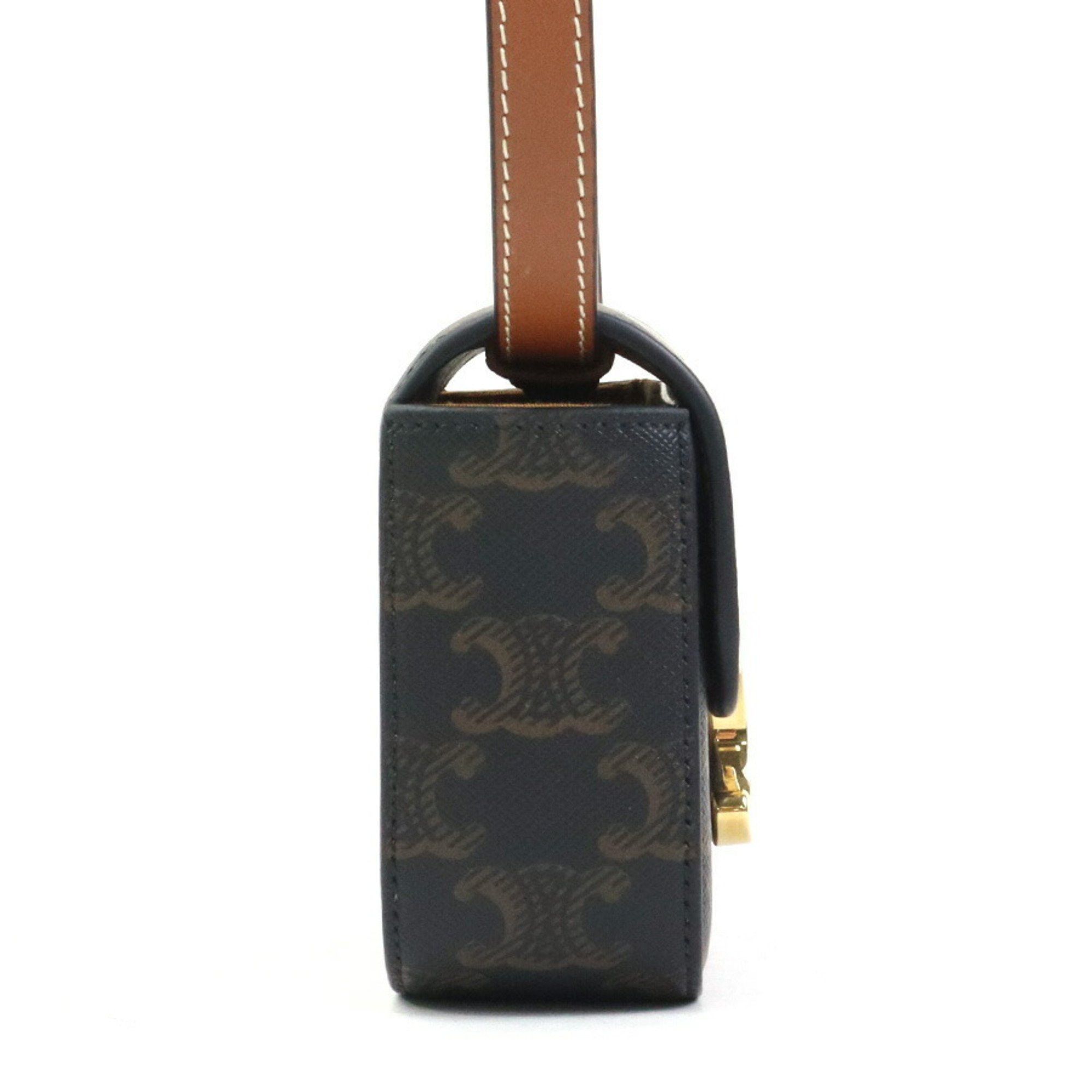 Celine Celine Triomphe Mini Claude Shoulder Bag in Brown and Gold Leather, Women's, e60635a Size ONE SIZE - 2 Thumbnail