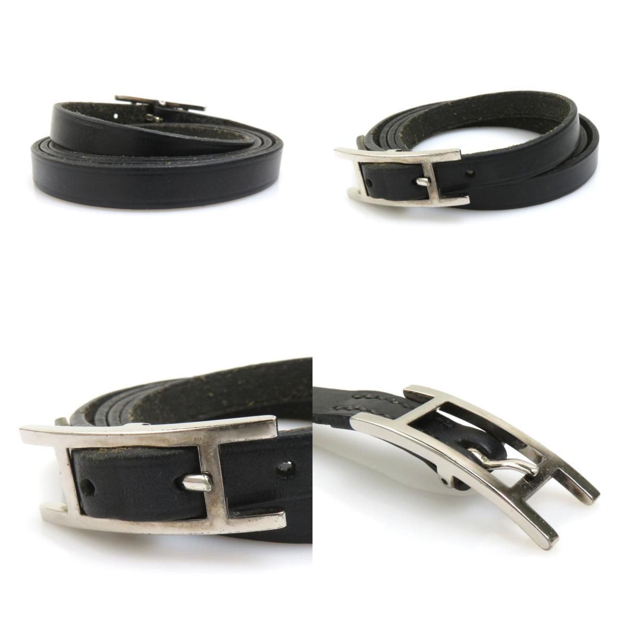 Hermes Hermes Hermès Api Leather Bracelet in Black and Silver for Women (e60669a) Size ONE SIZE - 3 Thumbnail