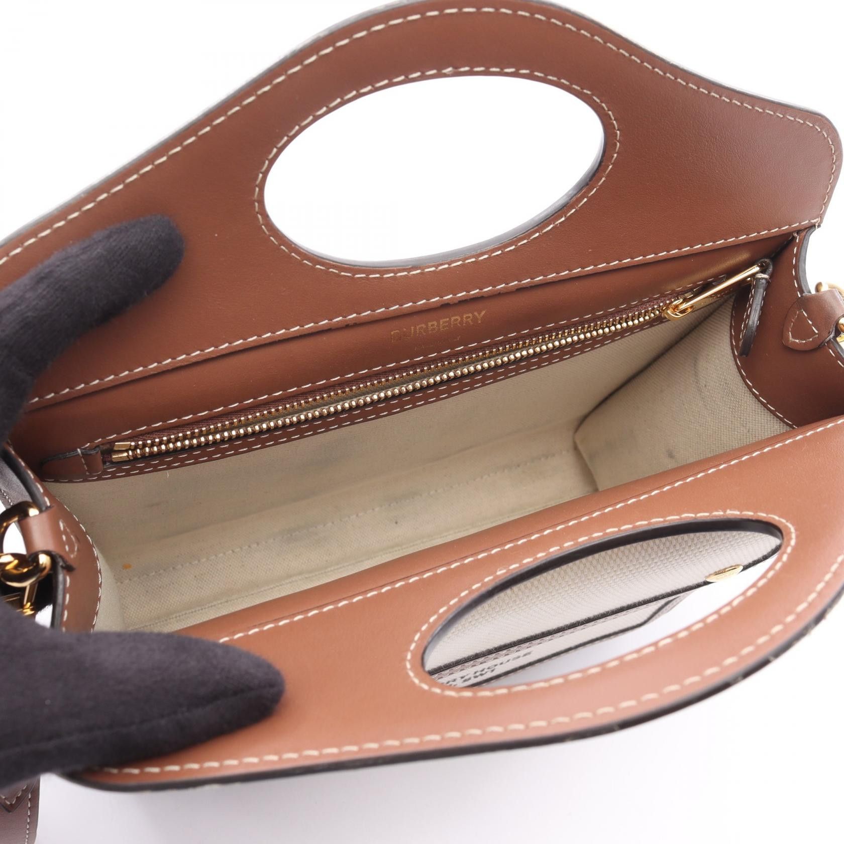 Burberry Burberry Burberry Horseferry Leather Canvas Handbag Leather Handbag Size ONE SIZE - 3 Thumbnail