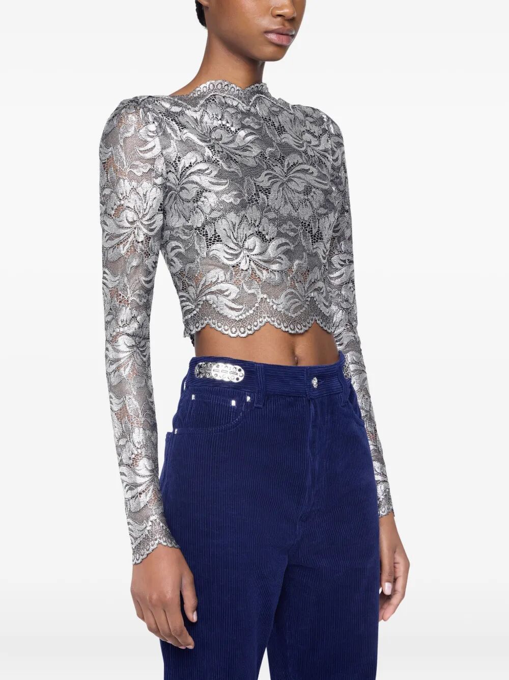 Paco Rabanne CROPPED LONG SLEEVES LACE TOP Size M / US 6-8 / IT 42-44 - 6 Thumbnail