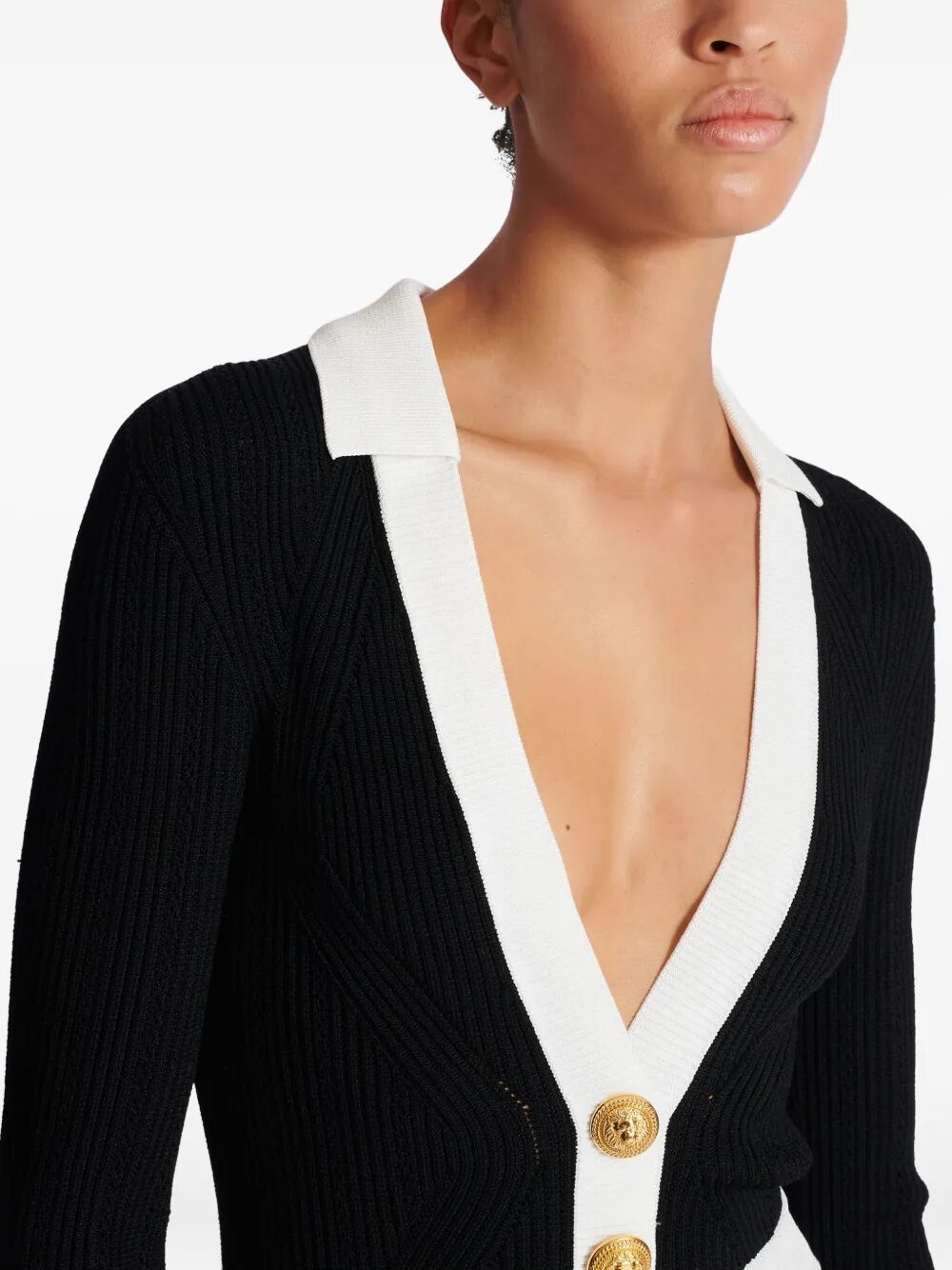 Balmain LONG SLEEVES V-NECK FLARE KNIT DRESS Size M / US 6-8 / IT 42-44 - 4 Thumbnail