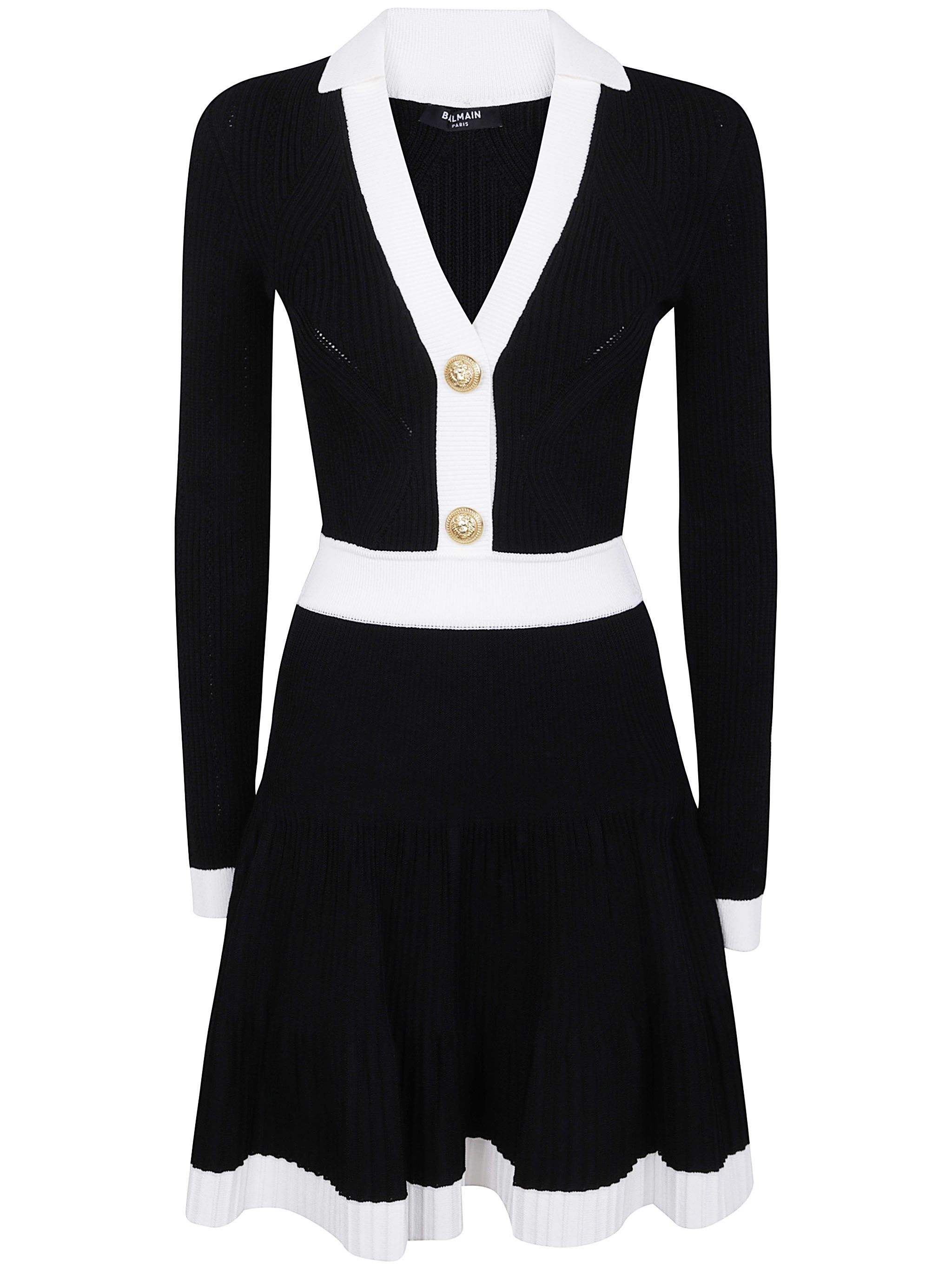 Balmain LONG SLEEVES V-NECK FLARE KNIT DRESS Size M / US 6-8 / IT 42-44 - 6 Thumbnail