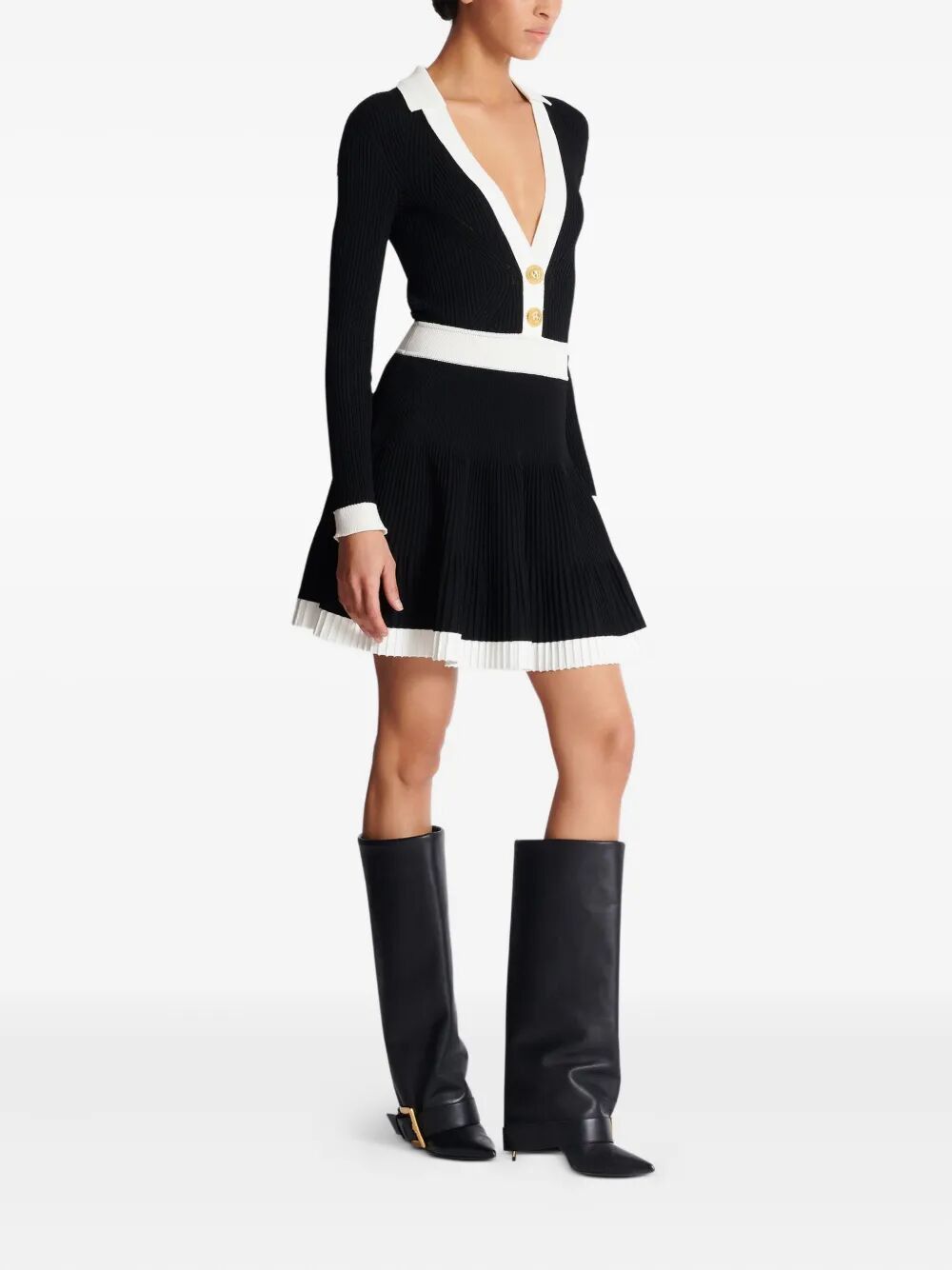 Balmain LONG SLEEVES V-NECK FLARE KNIT DRESS Size M / US 6-8 / IT 42-44 - 3 Thumbnail