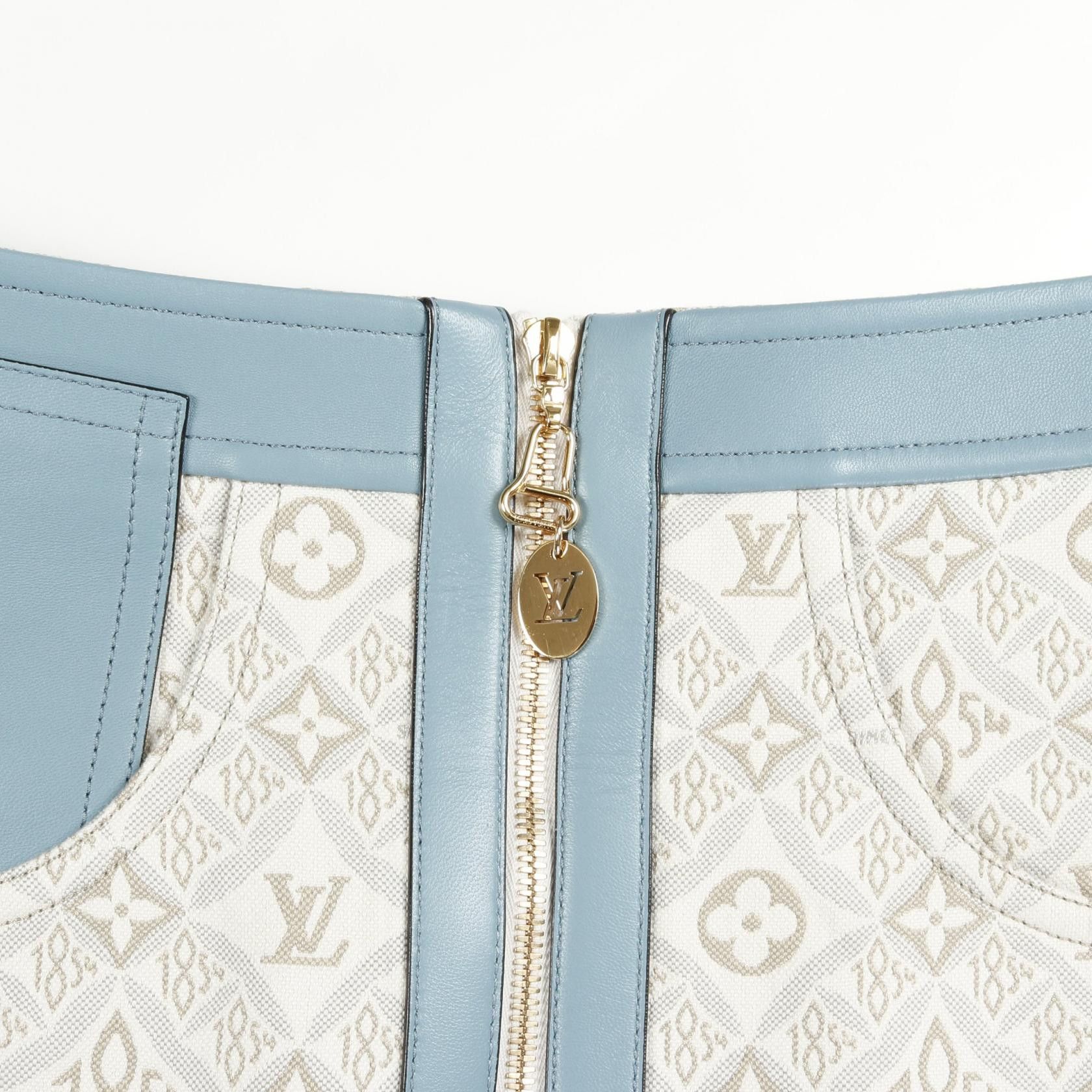 Louis Vuitton Louis Vuitton Louis Vuitton Contrast Trim Monogram Jacquard Cotton Leather Skirt Cotton Skirts FMSK68 Size ONE SIZE - 5 Thumbnail