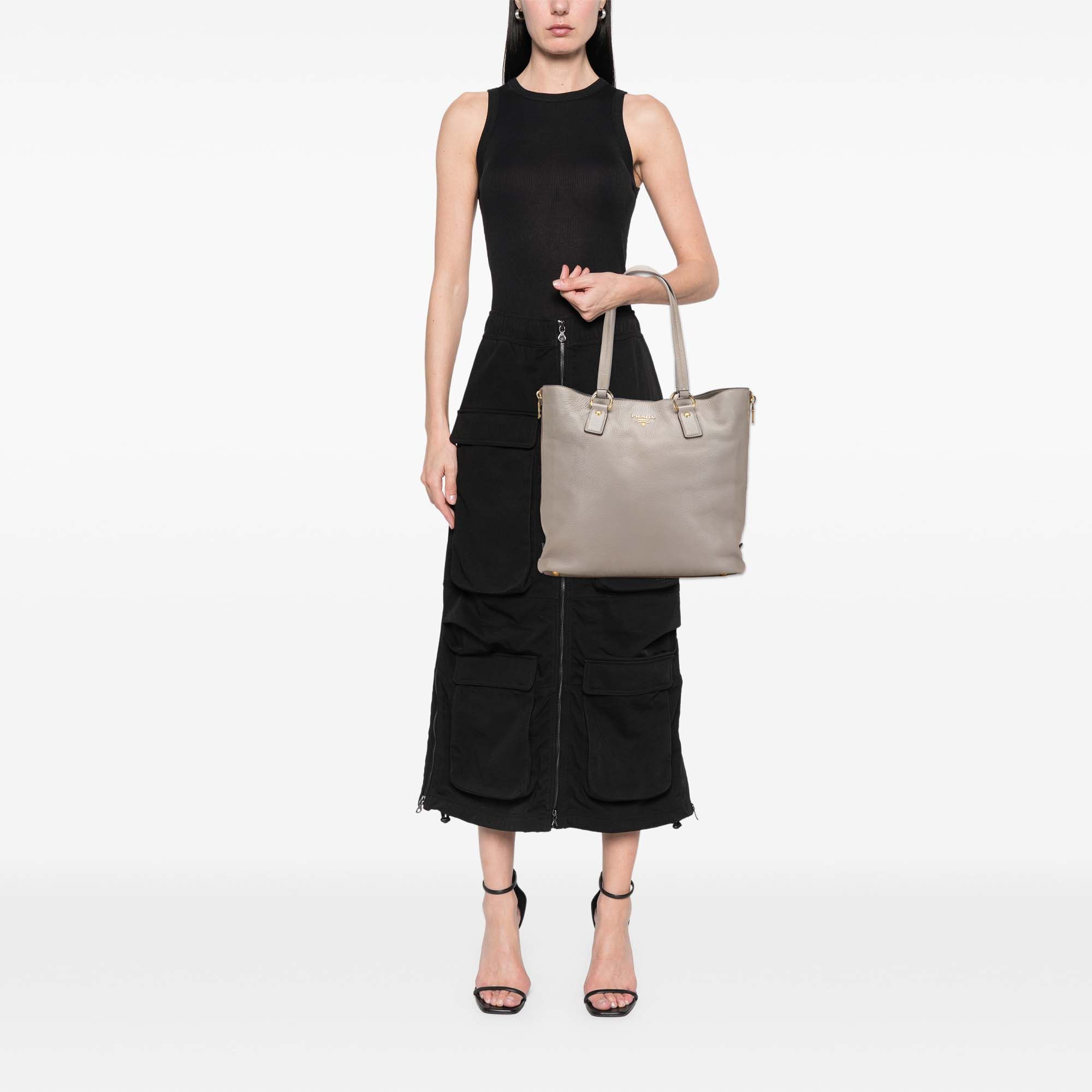 Prada Prada Vitello Daino Side Zip Shopper Tote Size ONE SIZE - 11 Thumbnail