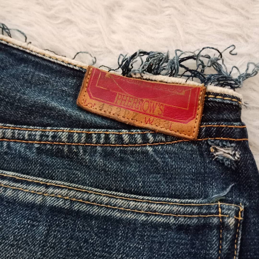 PHERROW'S WAIST CROPPED SELVEDGE DENIM LOT 452PZ W33 L38 TALON 42 ZIPPER Denim