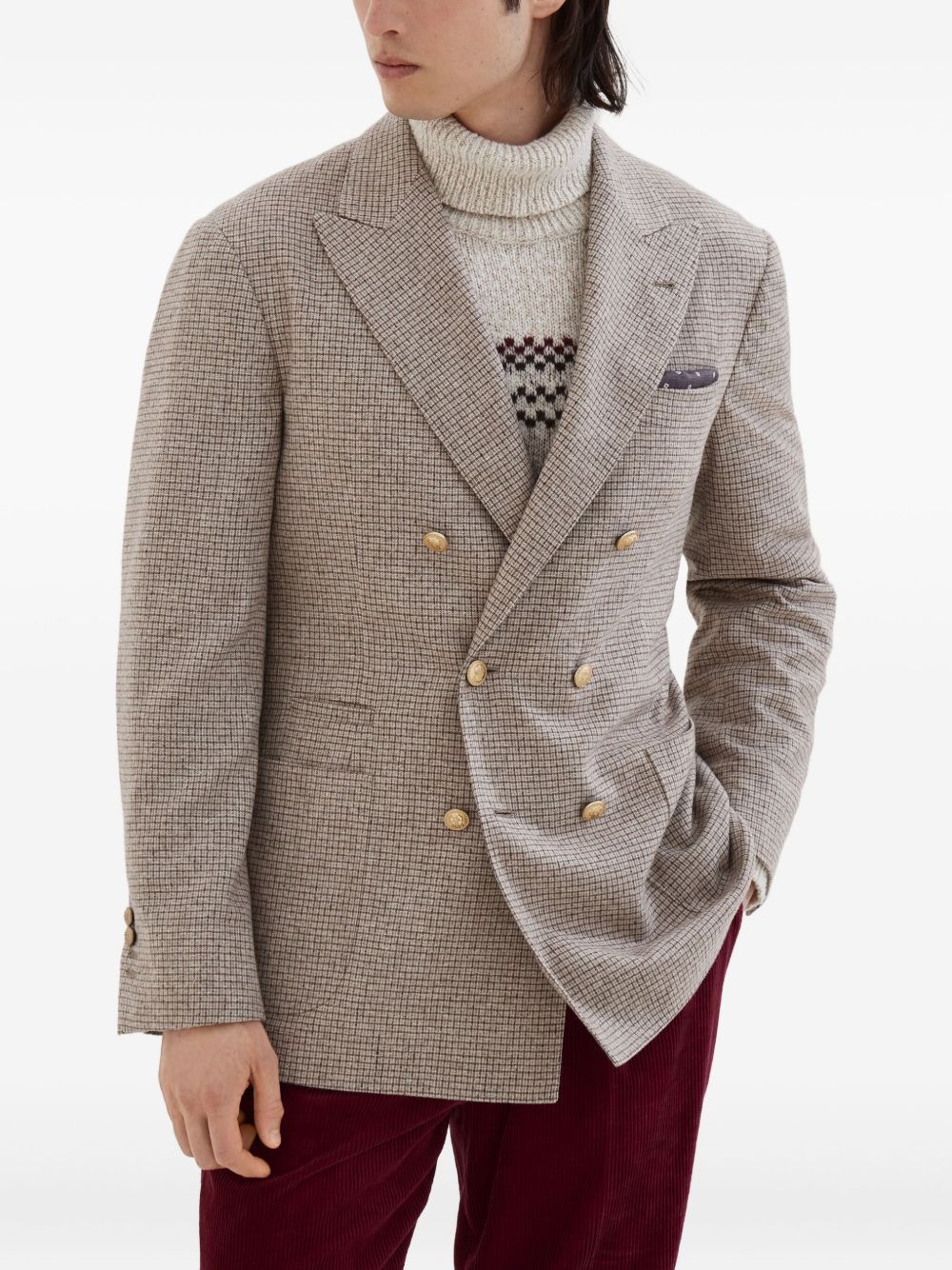 Brunello Cucinelli WOOL AND SILK DOUBLE-BREASTED JACKET Size US XXL / EU 58 / 5 - 2 Thumbnail