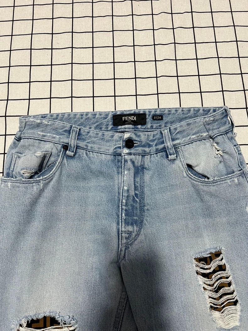 Fendi FENDI Blue Distressed Logo Denim Jeans Size US 31 - 3 Thumbnail