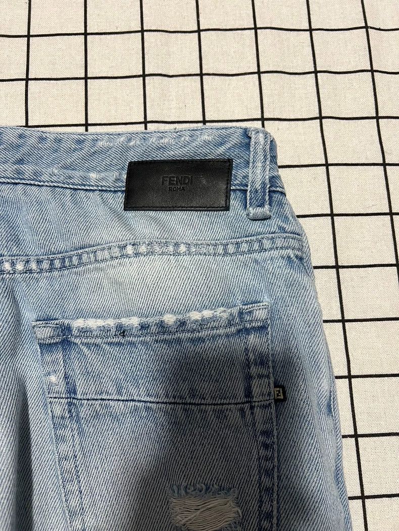Fendi FENDI Blue Distressed Logo Denim Jeans Size US 31 - 6 Thumbnail