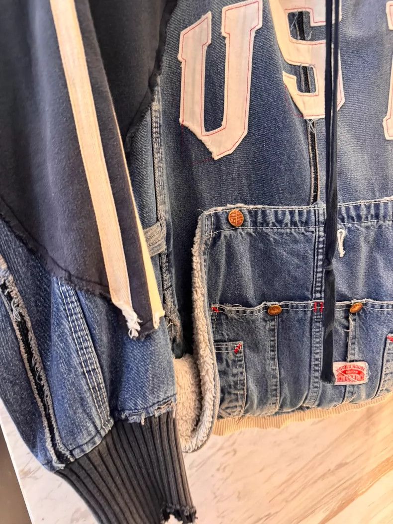 Vintage Men's Denim Patchwork Hooded Jacket Size US L / EU 52-54 / 3 - 4 Thumbnail