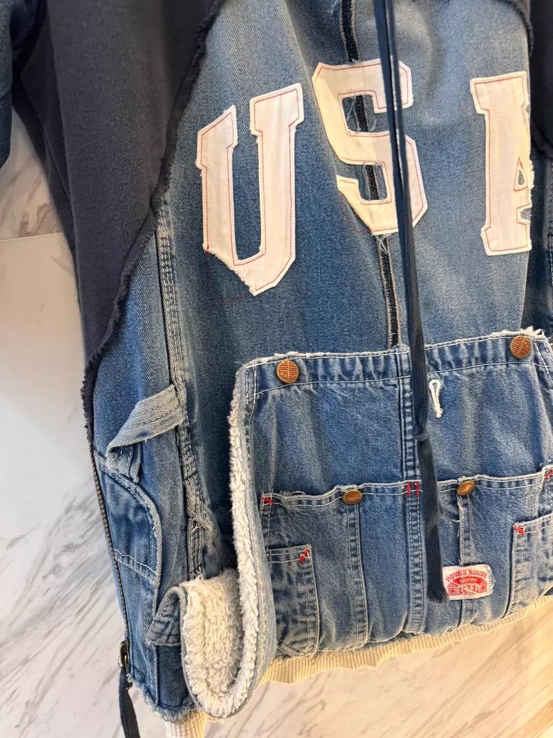 Vintage Men's Denim Patchwork Hooded Jacket Size US L / EU 52-54 / 3 - 3 Thumbnail