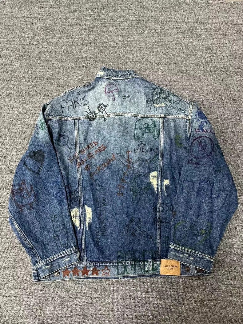 Balenciaga Balenciaga Graffiti Distressed Denim Jacket Size US L / EU 52-54 / 3 - 2 Thumbnail