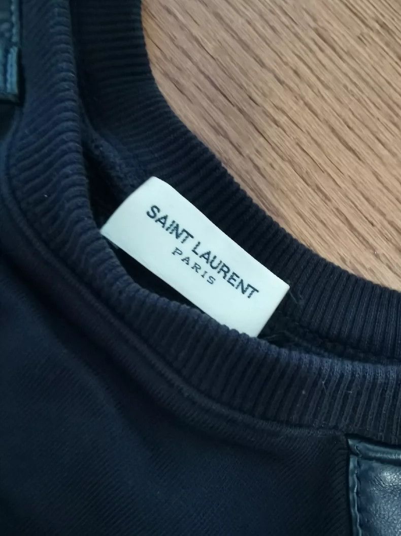 Hedi Slimane Saint Laurent SLP Leather Shoulder Sweatshirt Size US S / EU 44-46 / 1 - 3 Thumbnail
