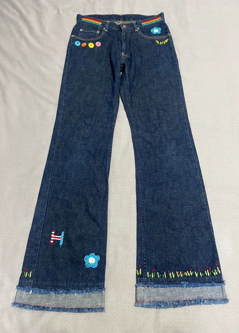 Vintage Vintage Embroidered Wide-Leg Denim Pants Size 27" / US 4 / IT 40 - 5 Thumbnail