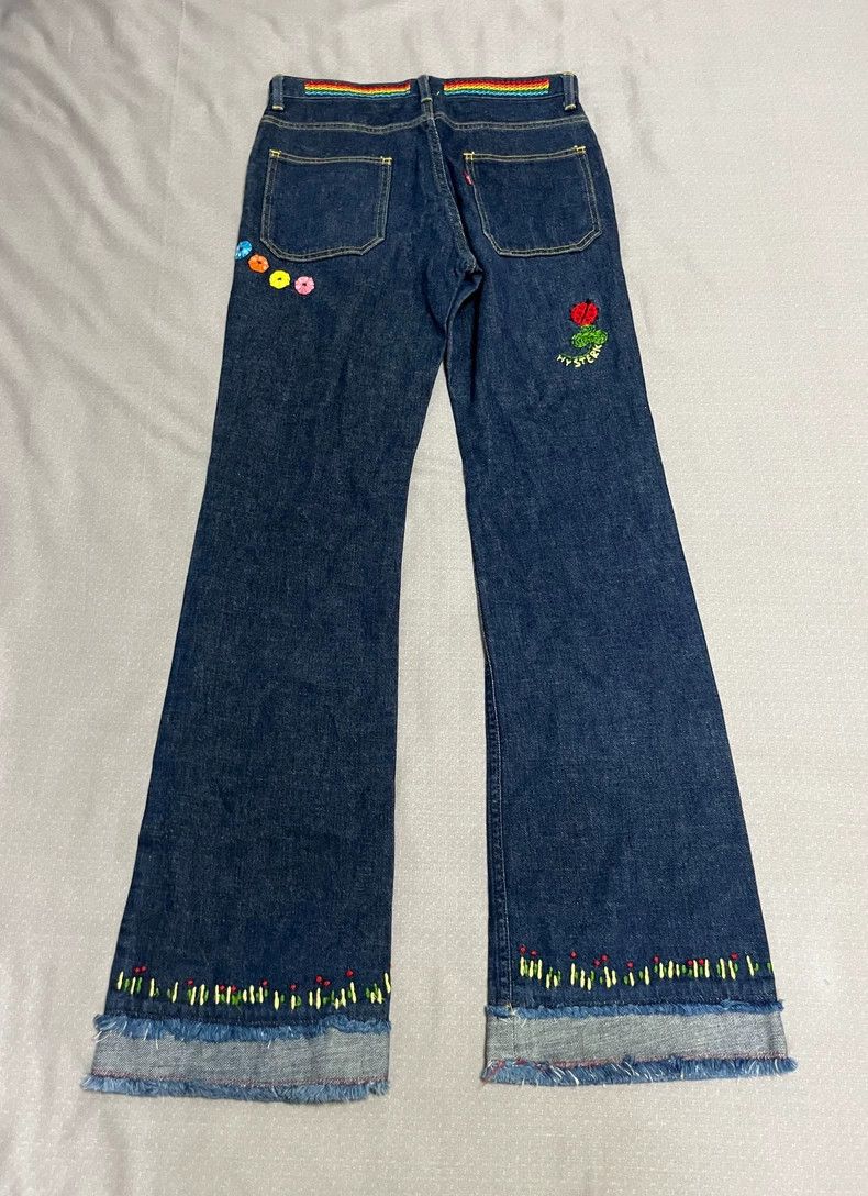 Vintage Vintage Embroidered Wide-Leg Denim Pants Size 27" / US 4 / IT 40 - 2 Thumbnail
