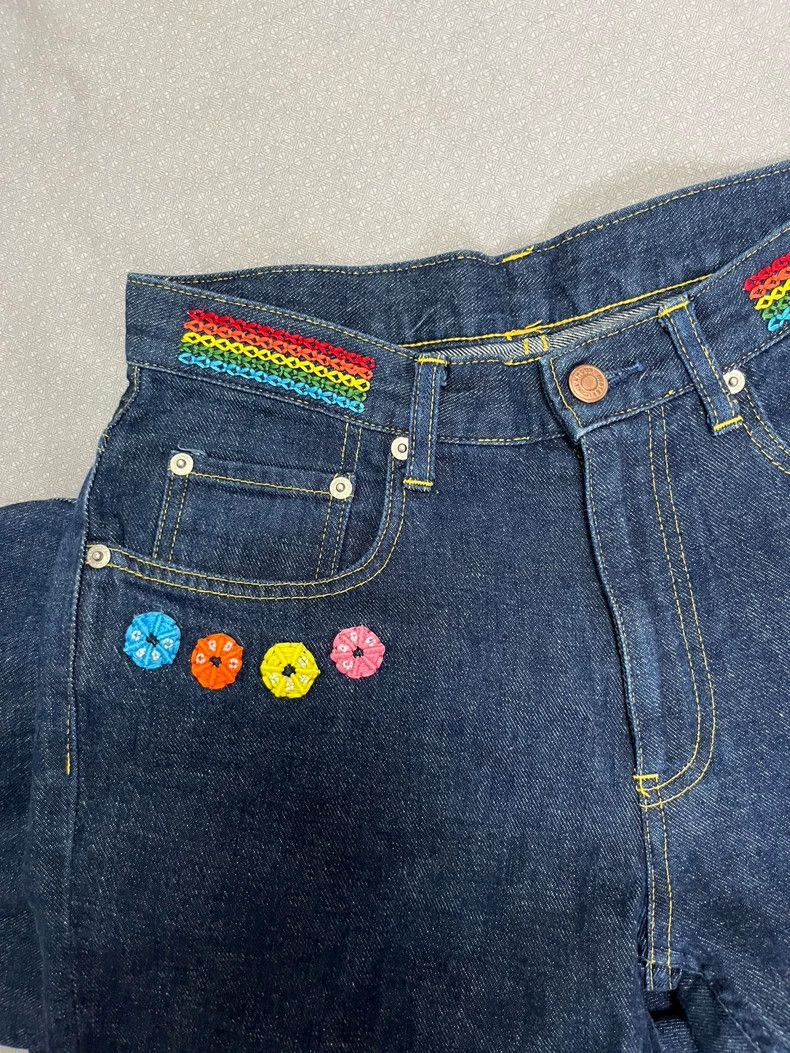 Vintage Vintage Embroidered Wide-Leg Denim Pants Size 27" / US 4 / IT 40 - 8 Thumbnail
