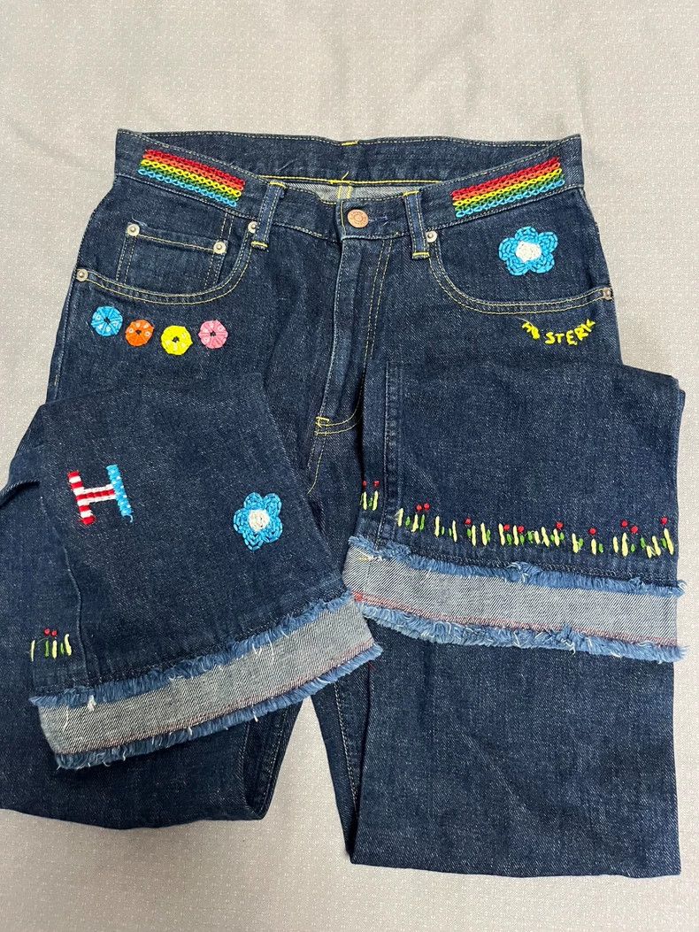 Vintage Vintage Embroidered Wide-Leg Denim Pants Size 27" / US 4 / IT 40 - 4 Thumbnail
