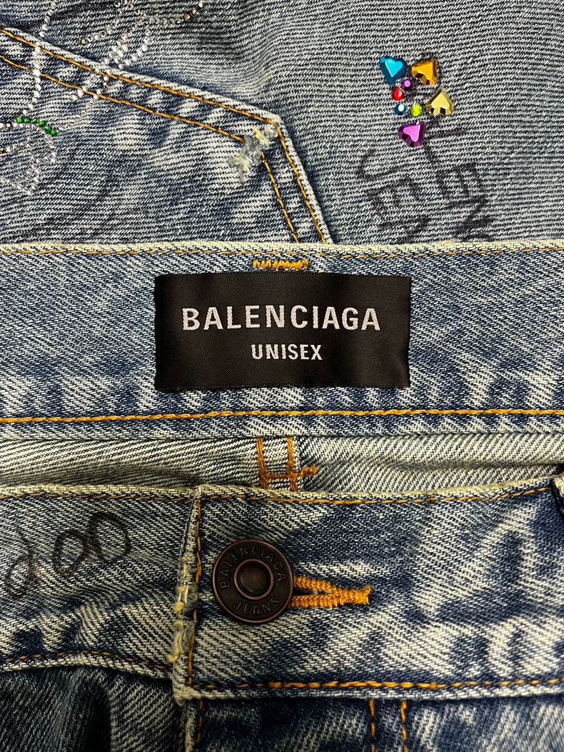 Balenciaga Balenciaga 22FW Crystal Graffiti Baggy Jeans Size US 26 / EU 42 - 4 Thumbnail