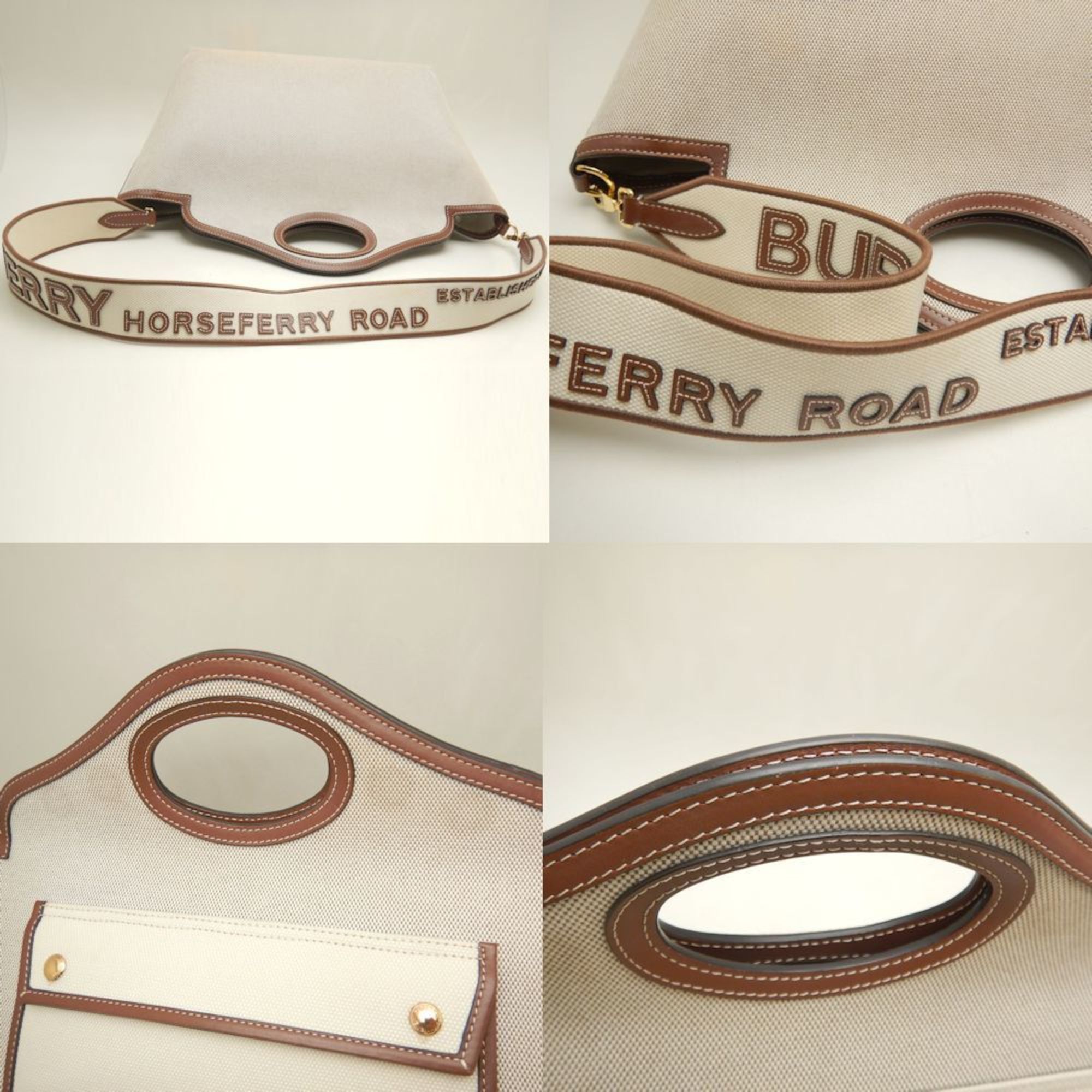 Burberry BURBERRY Small Soft Pocket Tote Bag 8041803 Canvas and Leather Natural Tan 252966 Size ONE SIZE - 5 Thumbnail