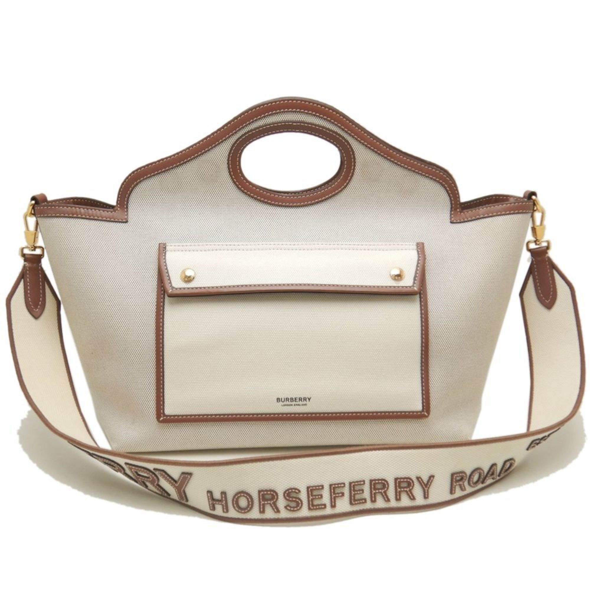 Burberry BURBERRY Small Soft Pocket Tote Bag 8041803 Canvas and Leather Natural Tan 252966 Size ONE SIZE - 10 Thumbnail