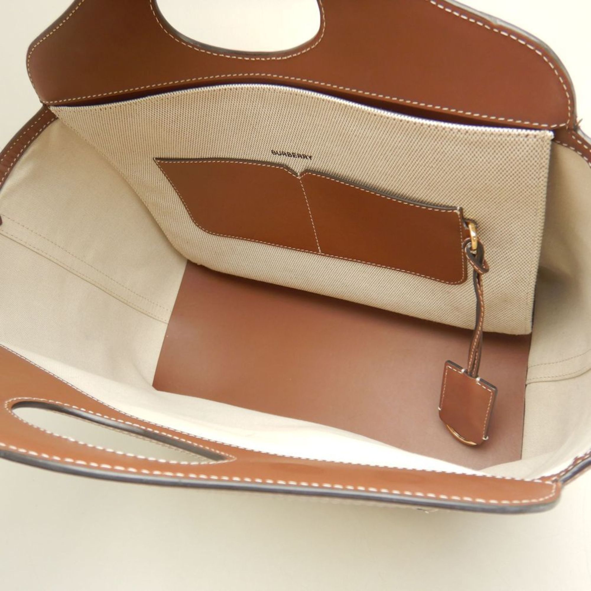 Burberry BURBERRY Small Soft Pocket Tote Bag 8041803 Canvas and Leather Natural Tan 252966 Size ONE SIZE - 7 Thumbnail
