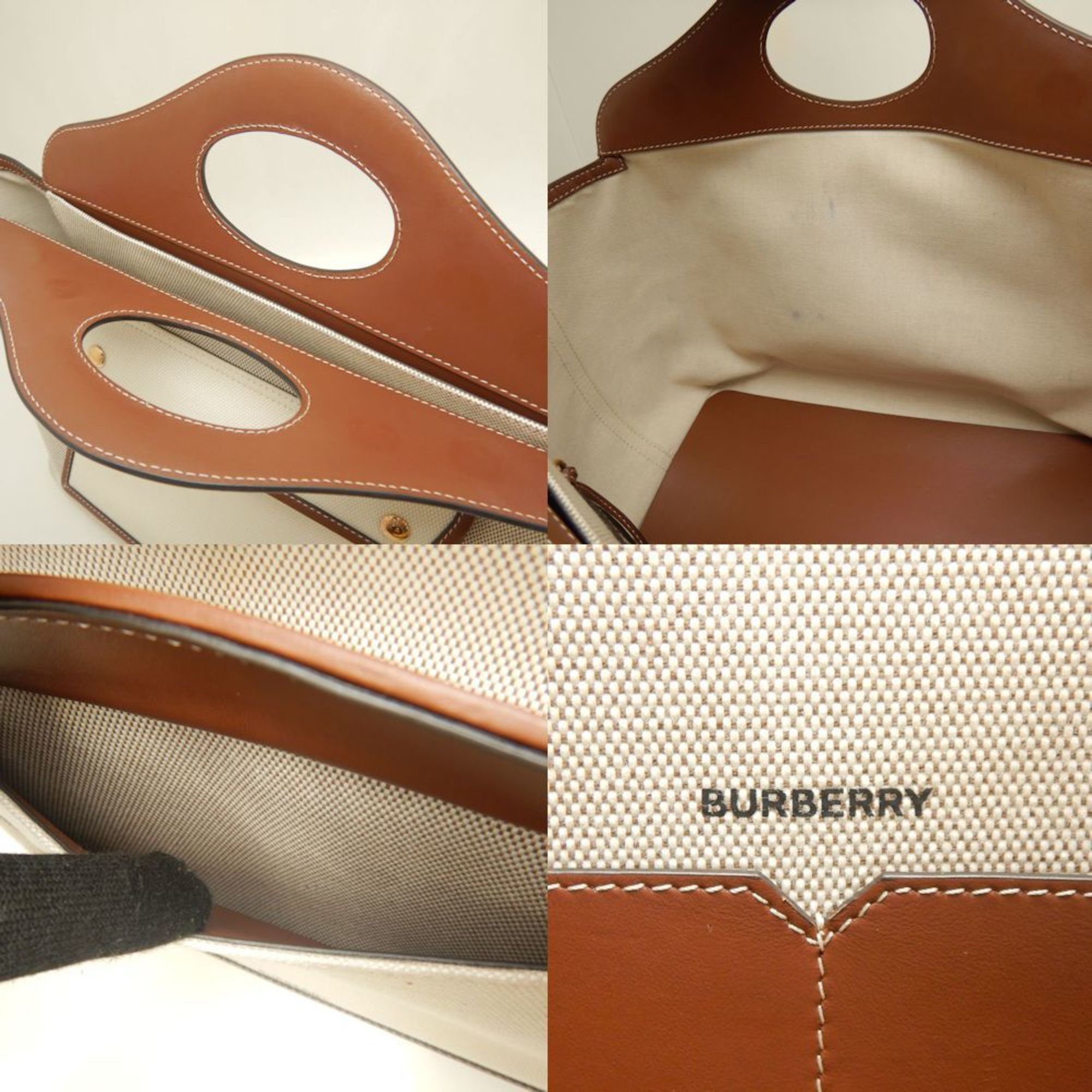Burberry BURBERRY Small Soft Pocket Tote Bag 8041803 Canvas and Leather Natural Tan 252966 Size ONE SIZE - 9 Thumbnail