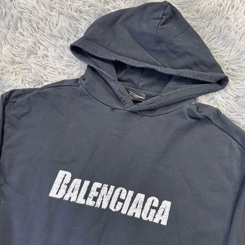 Balenciaga Balenciaga Distressed Black Hoodie Size US XXS / EU 40 - 2 Thumbnail