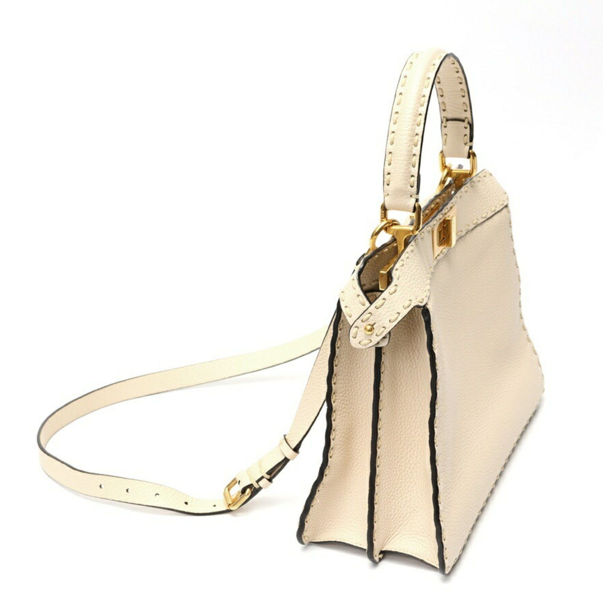 FENDI Peekaboo I See You Medium Bag 8BN321 Selleria Leather Ivory K-158715