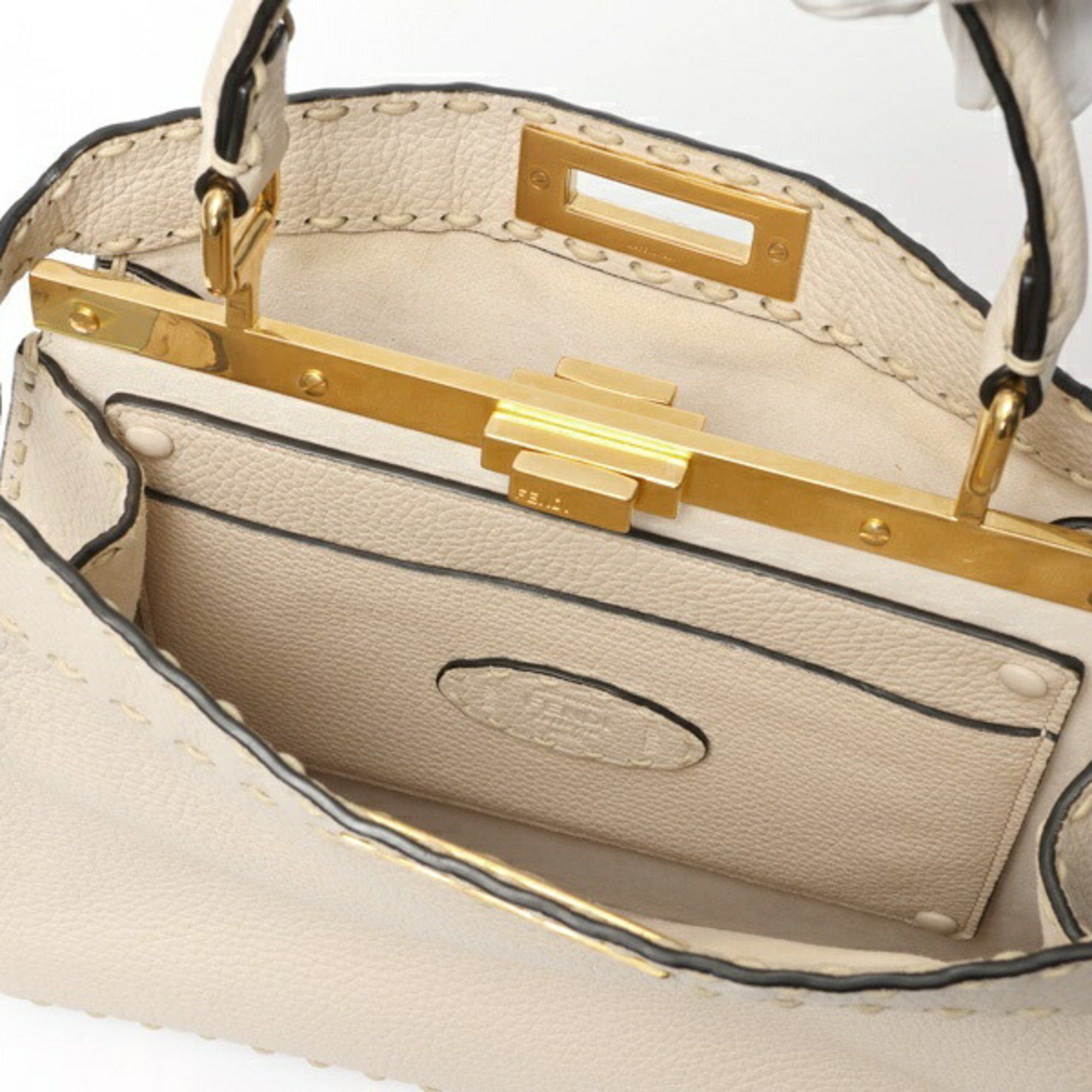 FENDI Peekaboo I See You Medium Bag 8BN321 Selleria Leather Ivory K-158715
