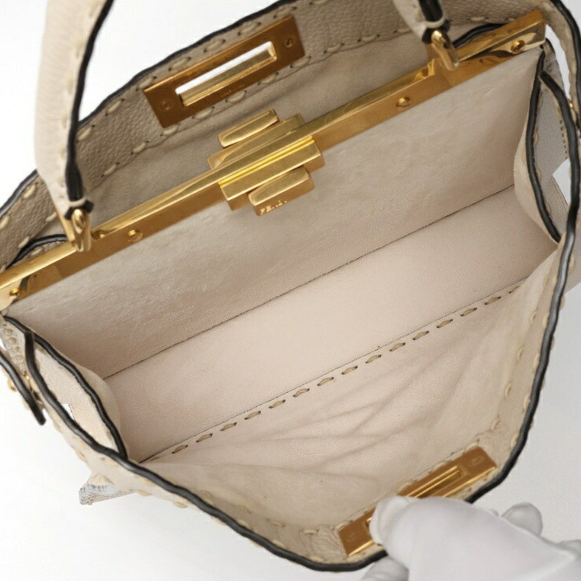 FENDI Peekaboo I See You Medium Bag 8BN321 Selleria Leather Ivory K-158715